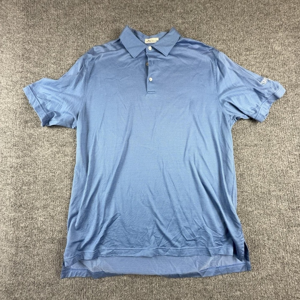 Peter Millar Polo Shirt Mens Large Blue Polka Dot 100% Cotton Knit Golf Casual